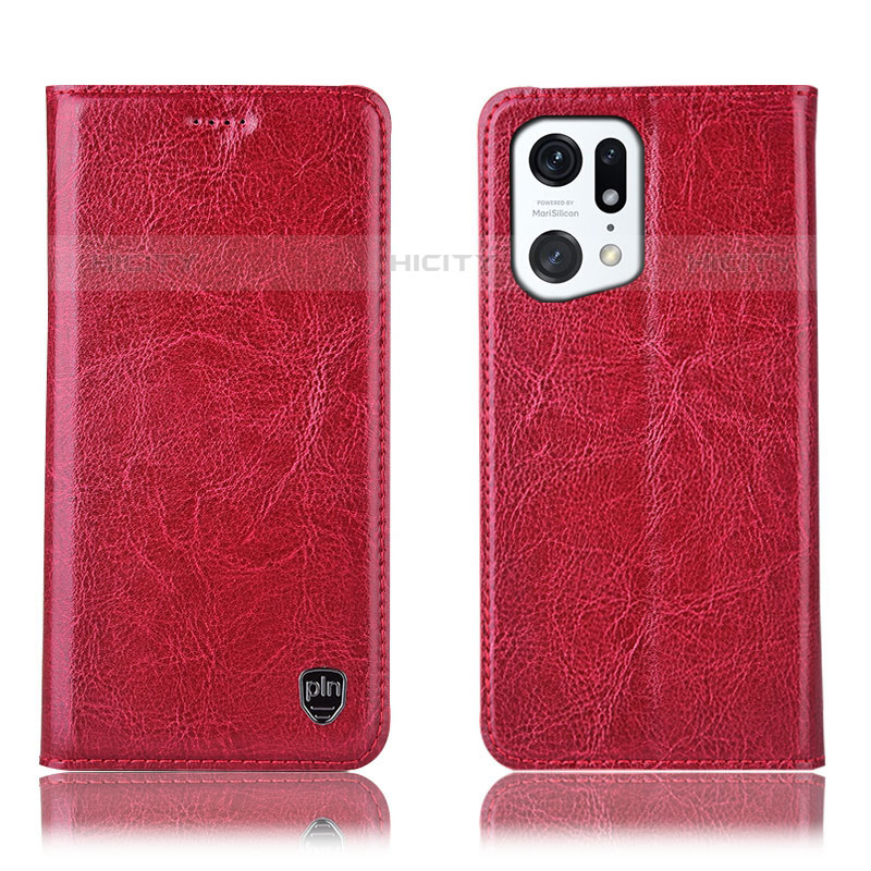 Funda de Cuero Cartera con Soporte Carcasa H04P para Oppo Find X5 Pro 5G Rojo