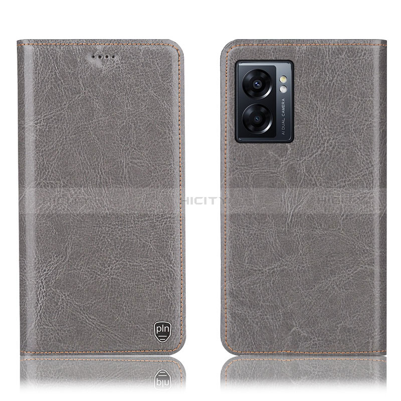 Funda de Cuero Cartera con Soporte Carcasa H04P para Oppo K10 5G India Gris