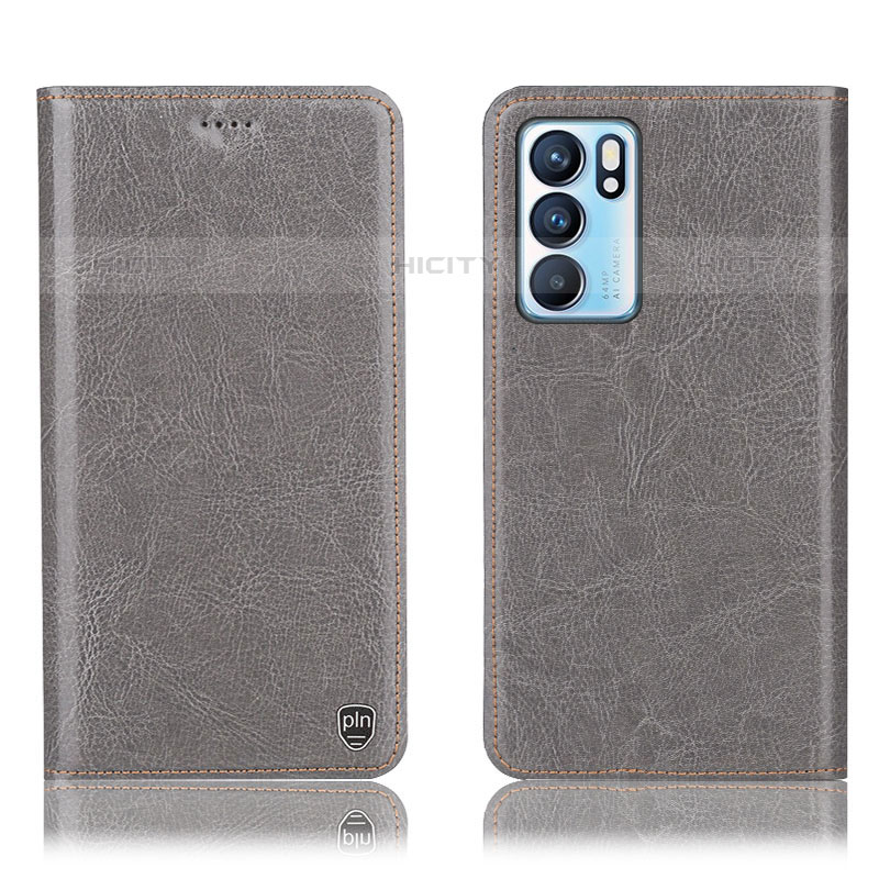 Funda de Cuero Cartera con Soporte Carcasa H04P para Oppo Reno6 5G Gris