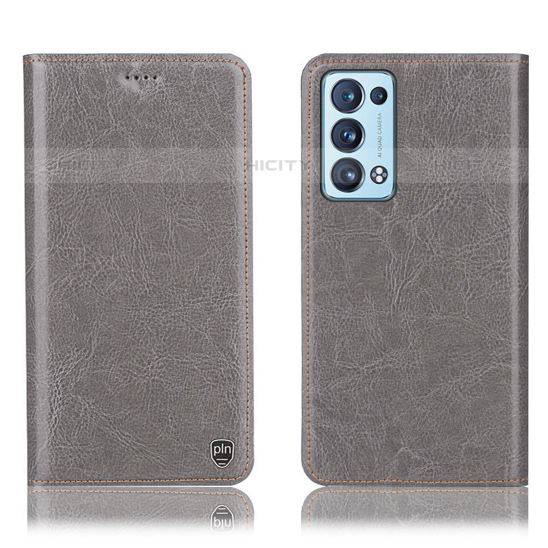 Funda de Cuero Cartera con Soporte Carcasa H04P para Oppo Reno6 Pro 5G Gris