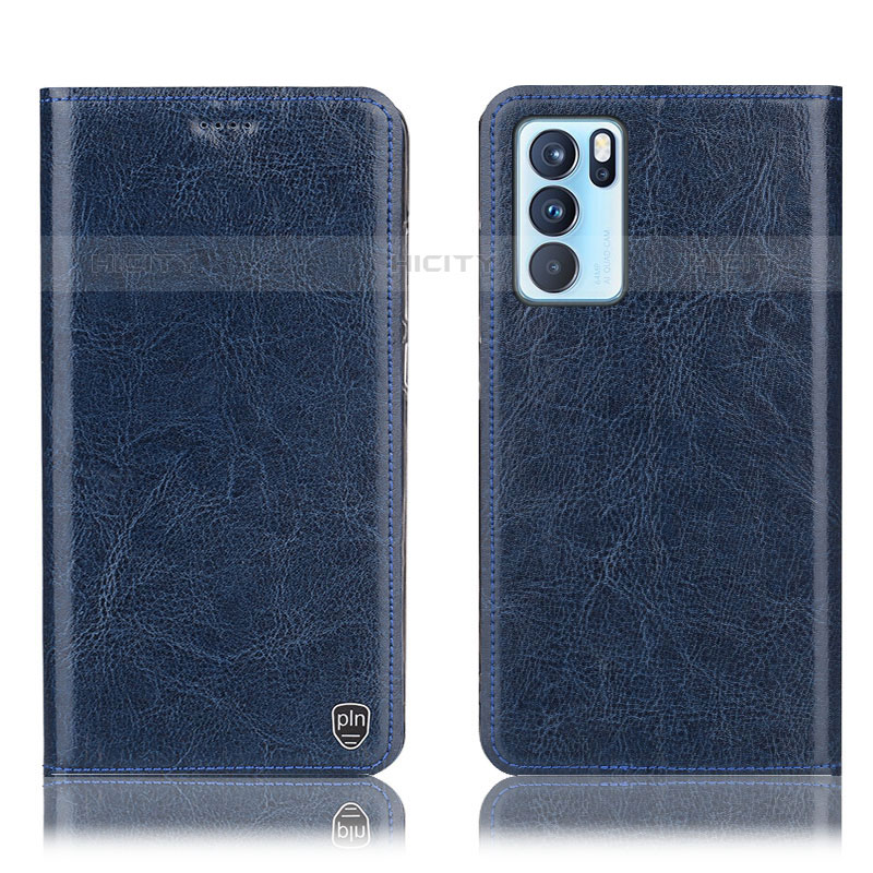 Funda de Cuero Cartera con Soporte Carcasa H04P para Oppo Reno6 Pro 5G India Azul