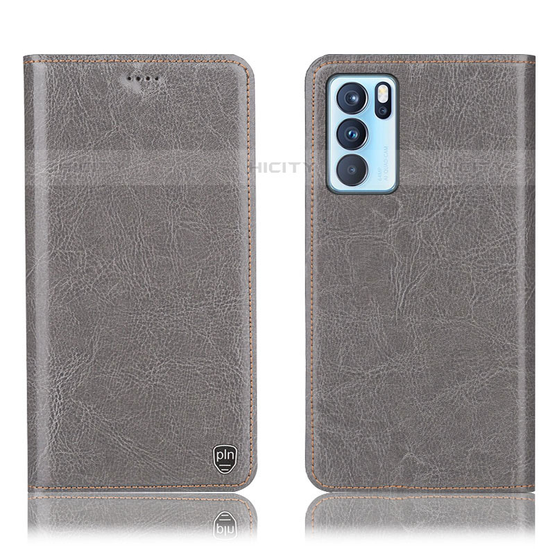 Funda de Cuero Cartera con Soporte Carcasa H04P para Oppo Reno6 Pro 5G India Gris