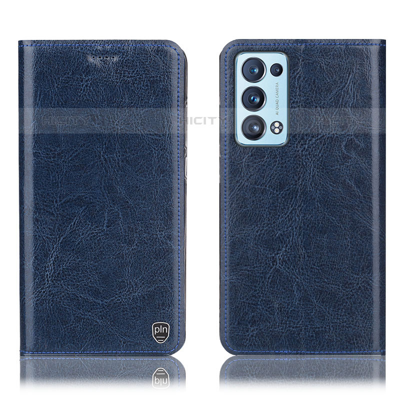 Funda de Cuero Cartera con Soporte Carcasa H04P para Oppo Reno6 Pro+ Plus 5G Azul