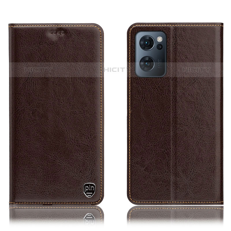 Funda de Cuero Cartera con Soporte Carcasa H04P para Oppo Reno7 5G Marron