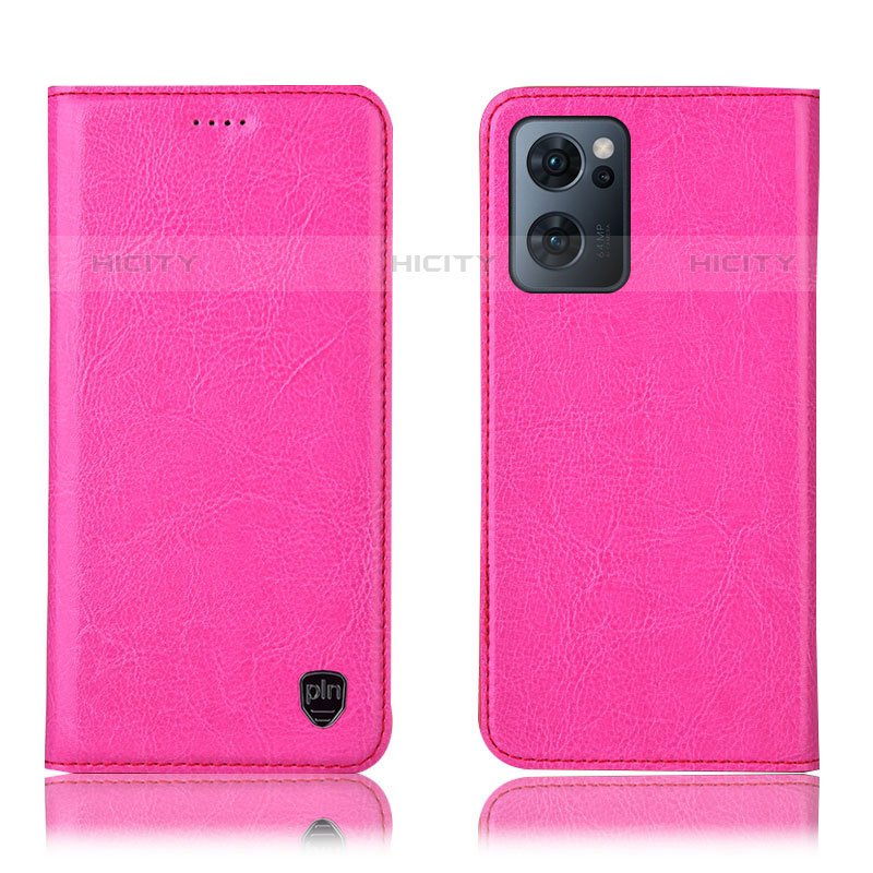 Funda de Cuero Cartera con Soporte Carcasa H04P para Oppo Reno7 5G Rosa Roja