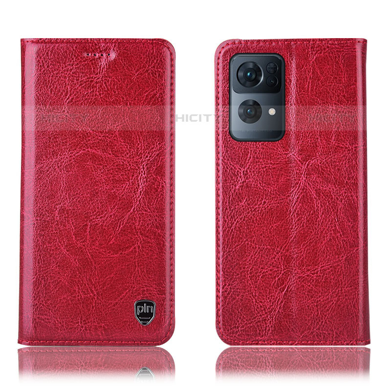 Funda de Cuero Cartera con Soporte Carcasa H04P para Oppo Reno7 Pro 5G Rojo