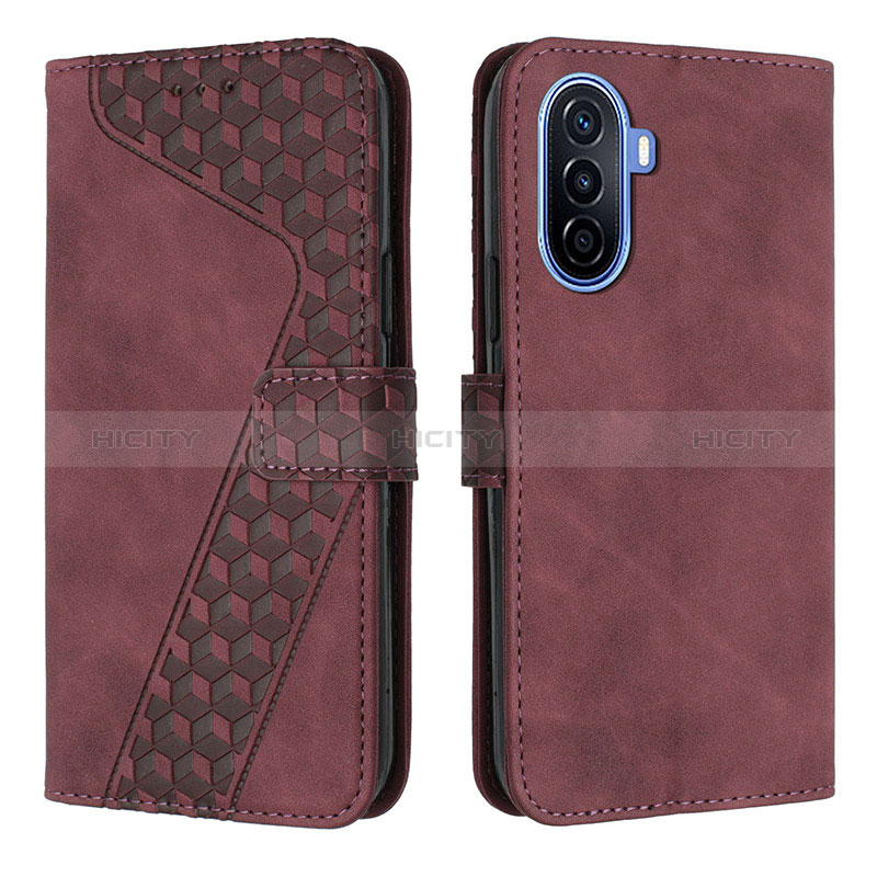 Funda de Cuero Cartera con Soporte Carcasa H04X para Huawei Nova Y70 Rojo