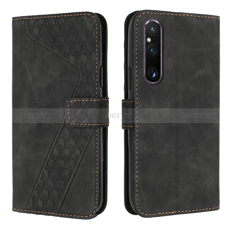 Funda de Cuero Cartera con Soporte Carcasa H04X para Sony Xperia 1 V Negro