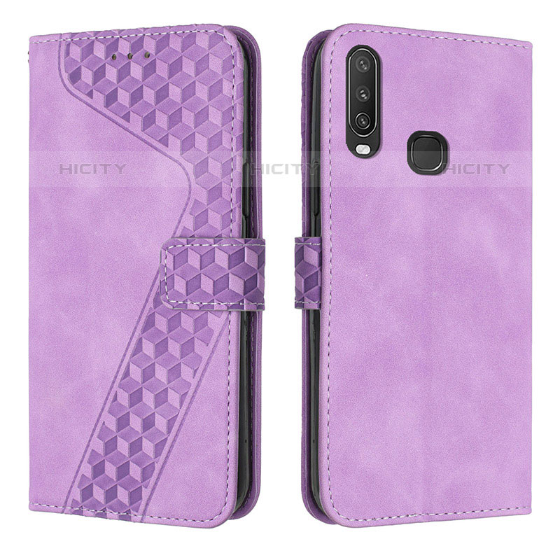 Funda de Cuero Cartera con Soporte Carcasa H04X para Vivo Y12 Morado