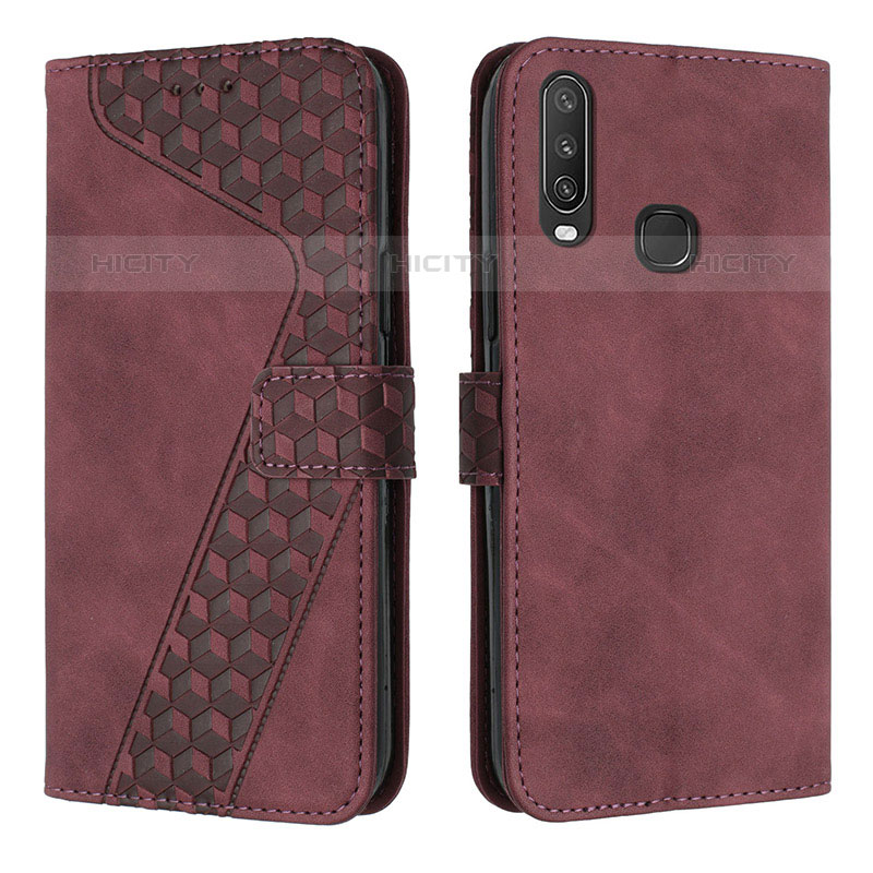 Funda de Cuero Cartera con Soporte Carcasa H04X para Vivo Y12 Rojo Rosa