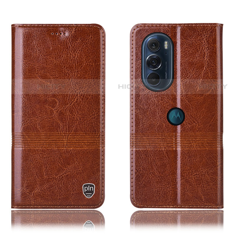 Funda de Cuero Cartera con Soporte Carcasa H05P para Motorola Moto Edge Plus (2022) 5G Marron Claro