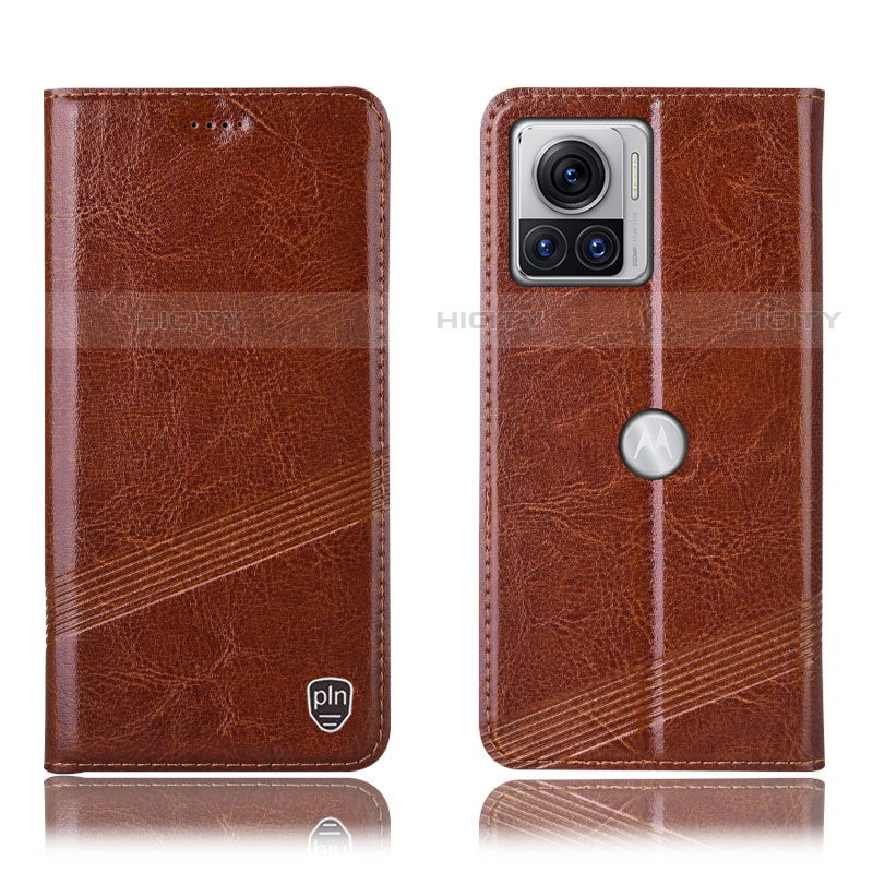 Funda de Cuero Cartera con Soporte Carcasa H05P para Motorola Moto Edge X30 Pro 5G Marron Claro