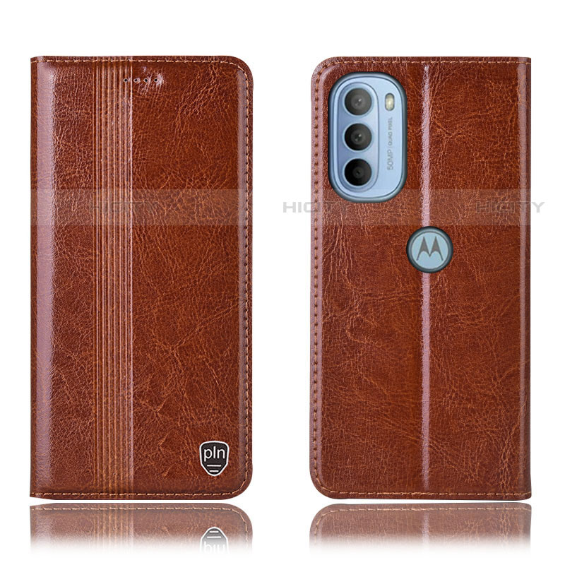 Funda de Cuero Cartera con Soporte Carcasa H05P para Motorola Moto G31 Marron Claro