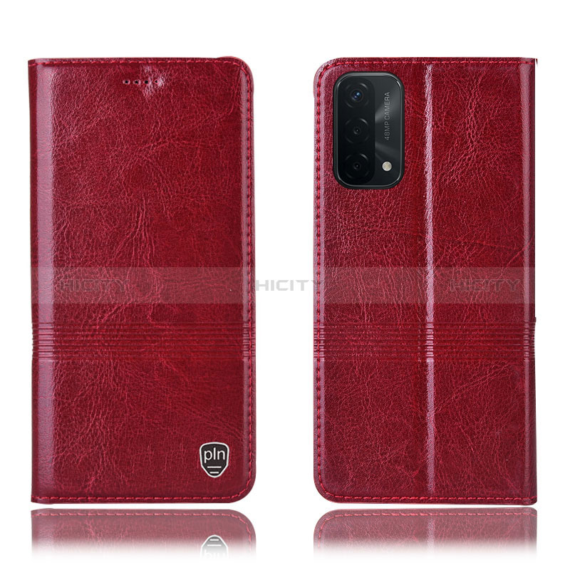 Funda de Cuero Cartera con Soporte Carcasa H05P para Oppo A54 5G Rojo