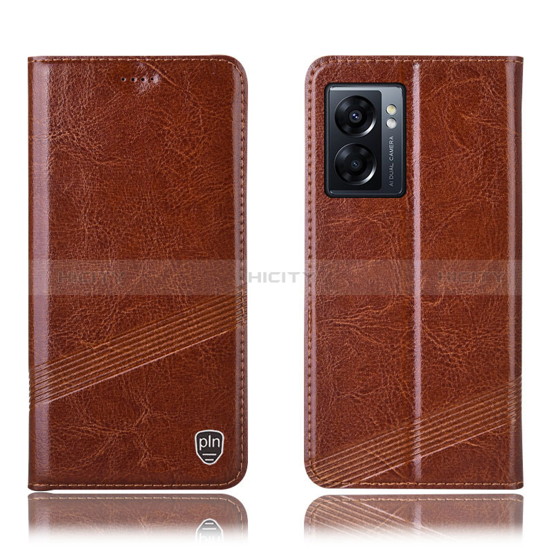 Funda de Cuero Cartera con Soporte Carcasa H05P para Oppo A57 5G Marron Claro