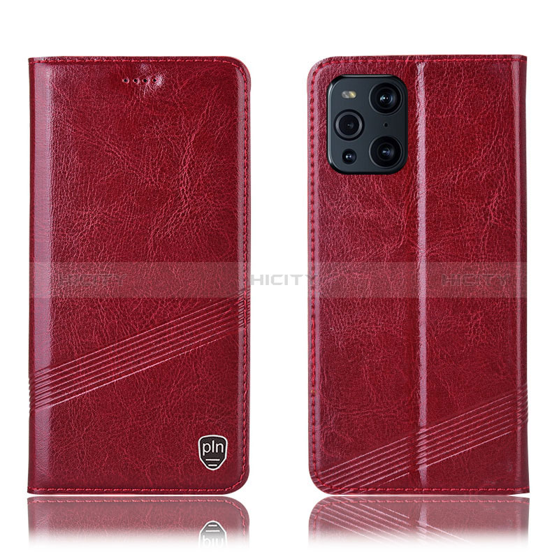 Funda de Cuero Cartera con Soporte Carcasa H05P para Oppo Find X3 5G Rojo