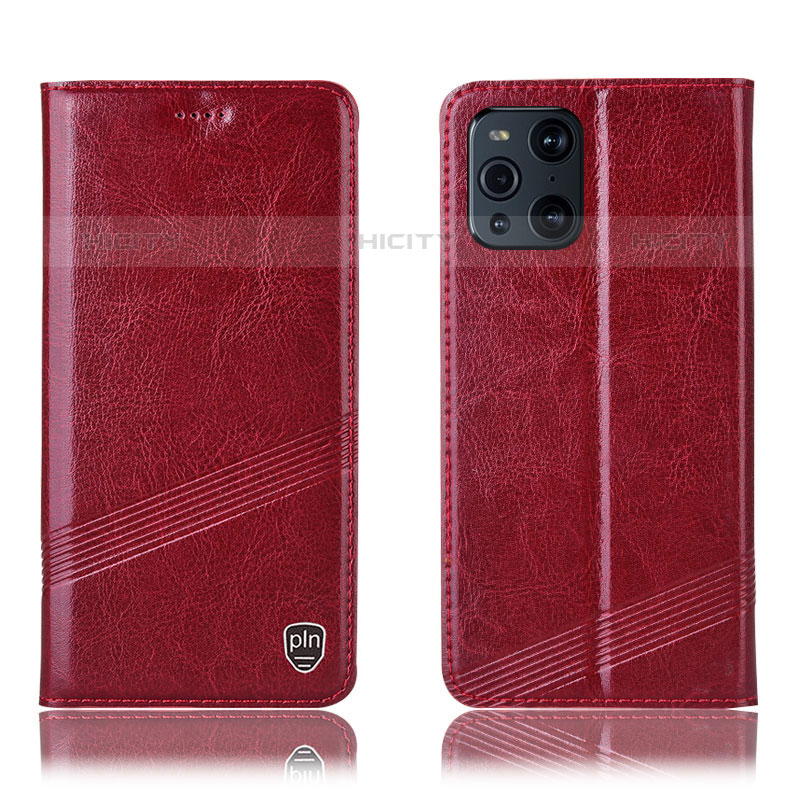 Funda de Cuero Cartera con Soporte Carcasa H05P para Oppo Find X3 Pro 5G Rojo