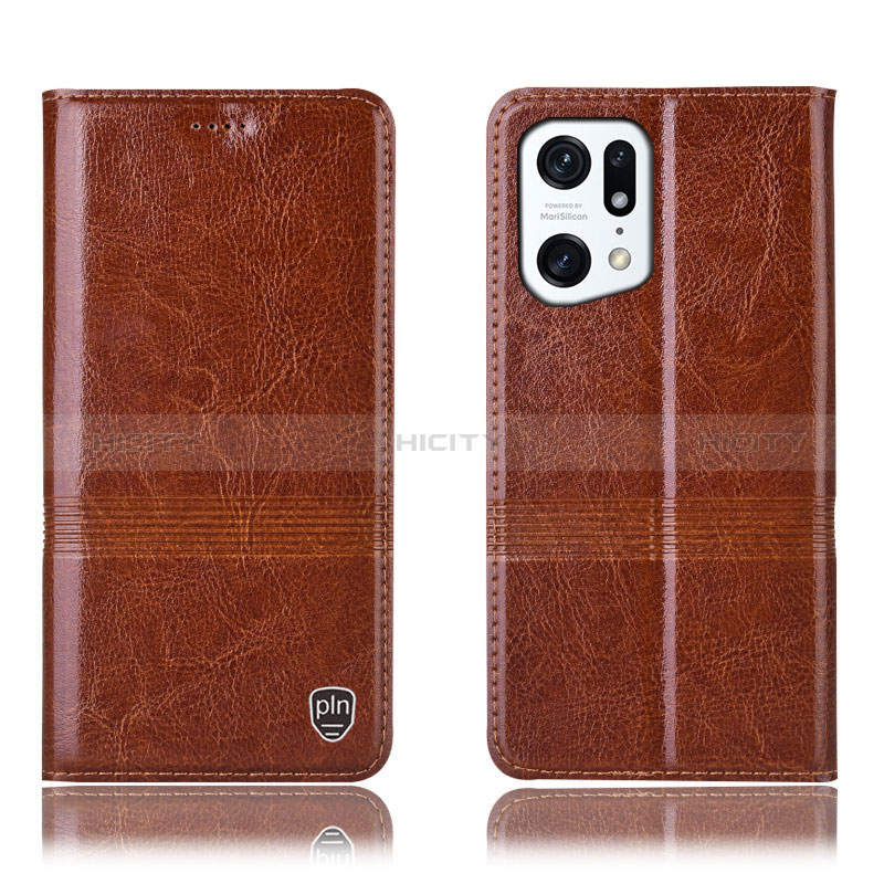 Funda de Cuero Cartera con Soporte Carcasa H05P para Oppo Find X5 5G Marron Claro