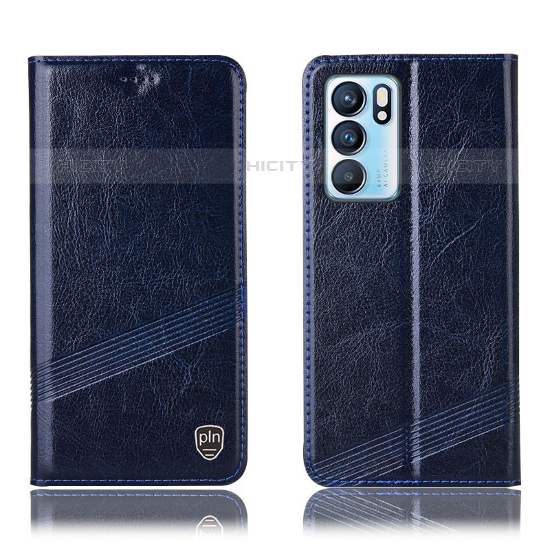 Funda de Cuero Cartera con Soporte Carcasa H05P para Oppo Reno6 5G Azul