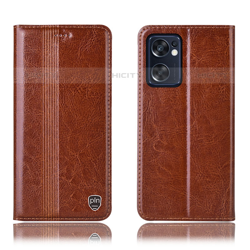 Funda de Cuero Cartera con Soporte Carcasa H05P para Oppo Reno7 SE 5G Marron Claro