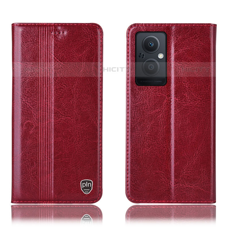 Funda de Cuero Cartera con Soporte Carcasa H05P para Oppo Reno8 Lite 5G Rojo