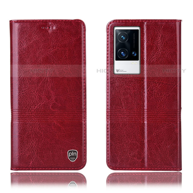 Funda de Cuero Cartera con Soporte Carcasa H05P para Vivo iQOO 8 Pro 5G Rojo