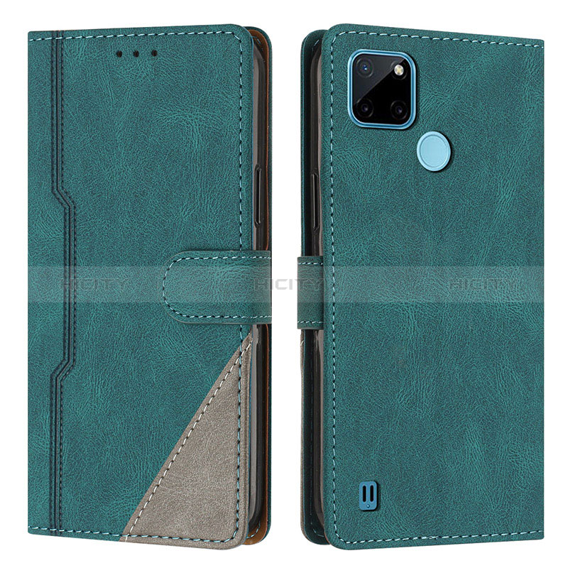 Funda de Cuero Cartera con Soporte Carcasa H05X para Realme C25Y India Verde