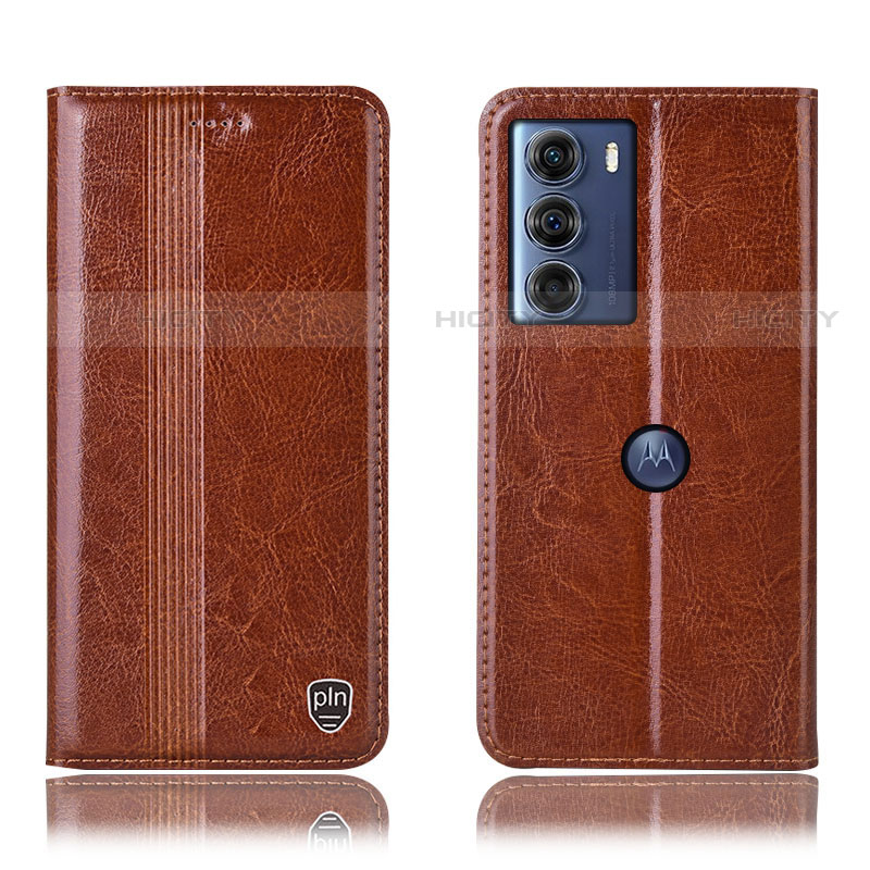 Funda de Cuero Cartera con Soporte Carcasa H06P para Motorola Moto G200 5G Marron Claro