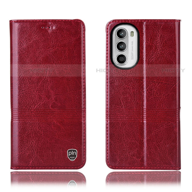 Funda de Cuero Cartera con Soporte Carcasa H06P para Motorola Moto G82 5G Rojo