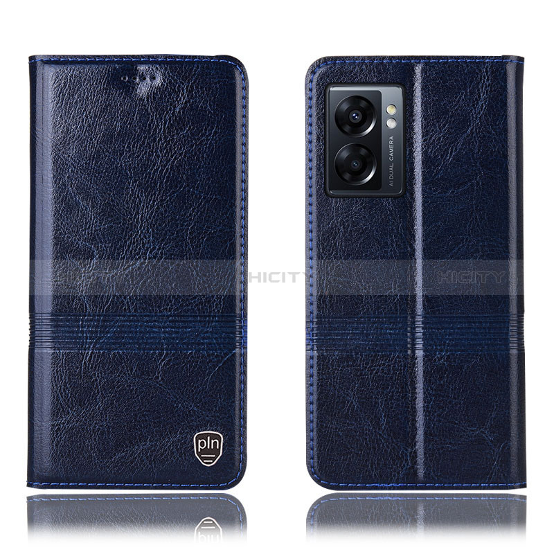 Funda de Cuero Cartera con Soporte Carcasa H06P para Oppo A57 5G Azul