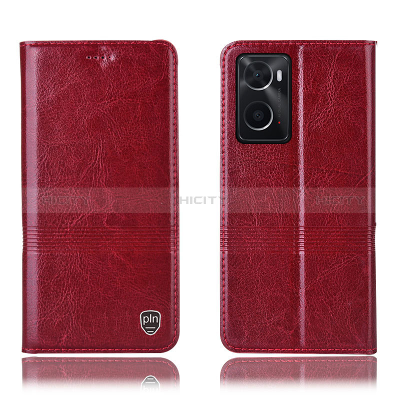 Funda de Cuero Cartera con Soporte Carcasa H06P para Oppo A76 Rojo