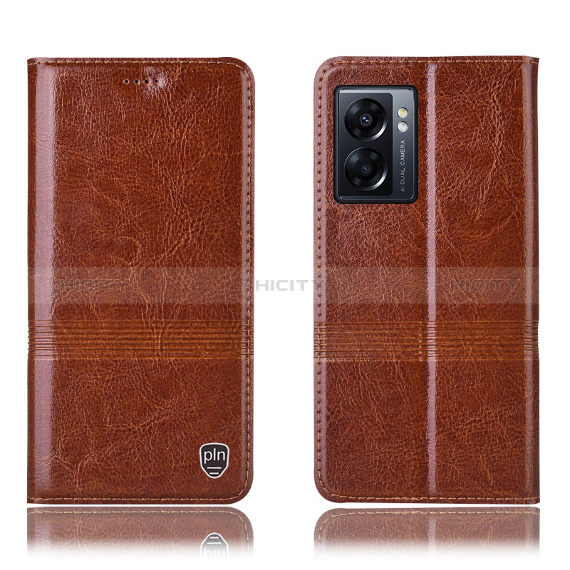 Funda de Cuero Cartera con Soporte Carcasa H06P para Oppo A77 5G Marron Claro