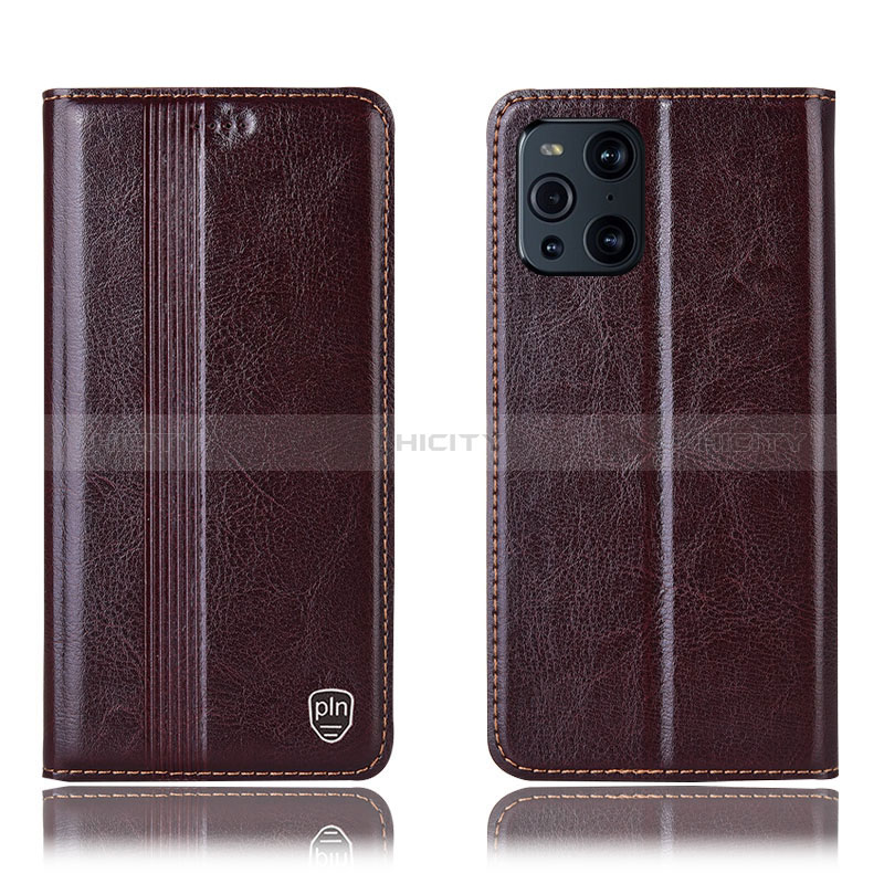 Funda de Cuero Cartera con Soporte Carcasa H06P para Oppo Find X3 5G Marron