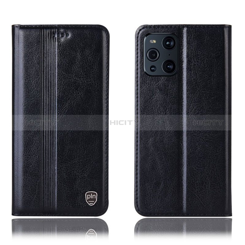 Funda de Cuero Cartera con Soporte Carcasa H06P para Oppo Find X3 5G Negro