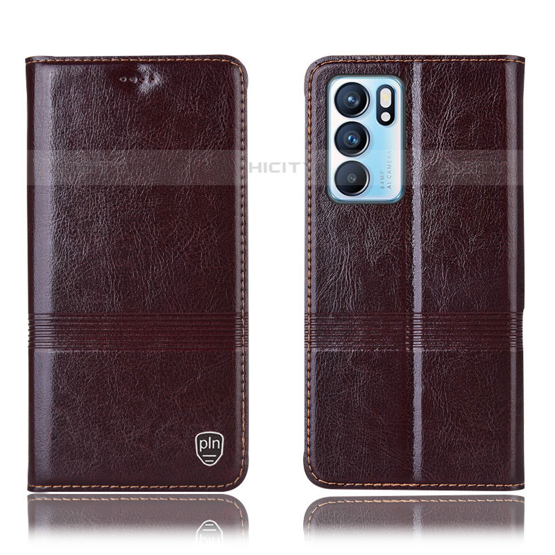 Funda de Cuero Cartera con Soporte Carcasa H06P para Oppo Reno6 5G Marron