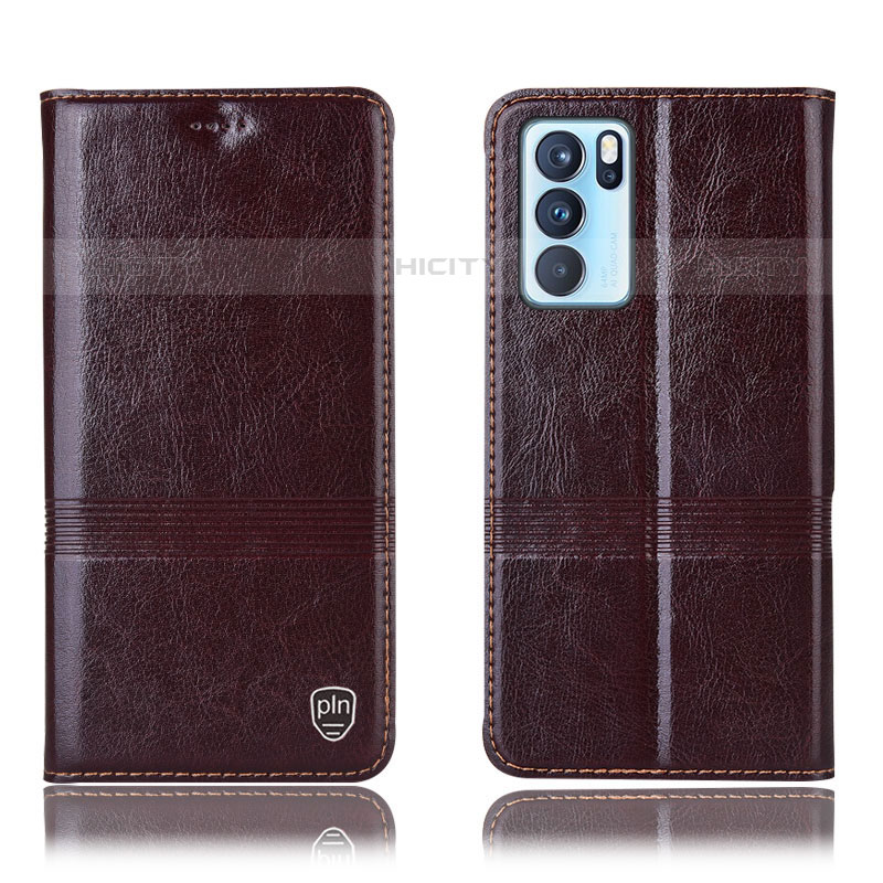 Funda de Cuero Cartera con Soporte Carcasa H06P para Oppo Reno6 Pro 5G India Marron