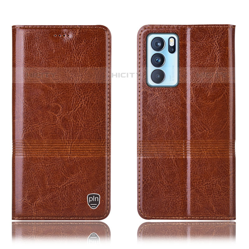 Funda de Cuero Cartera con Soporte Carcasa H06P para Oppo Reno6 Pro 5G India Marron Claro