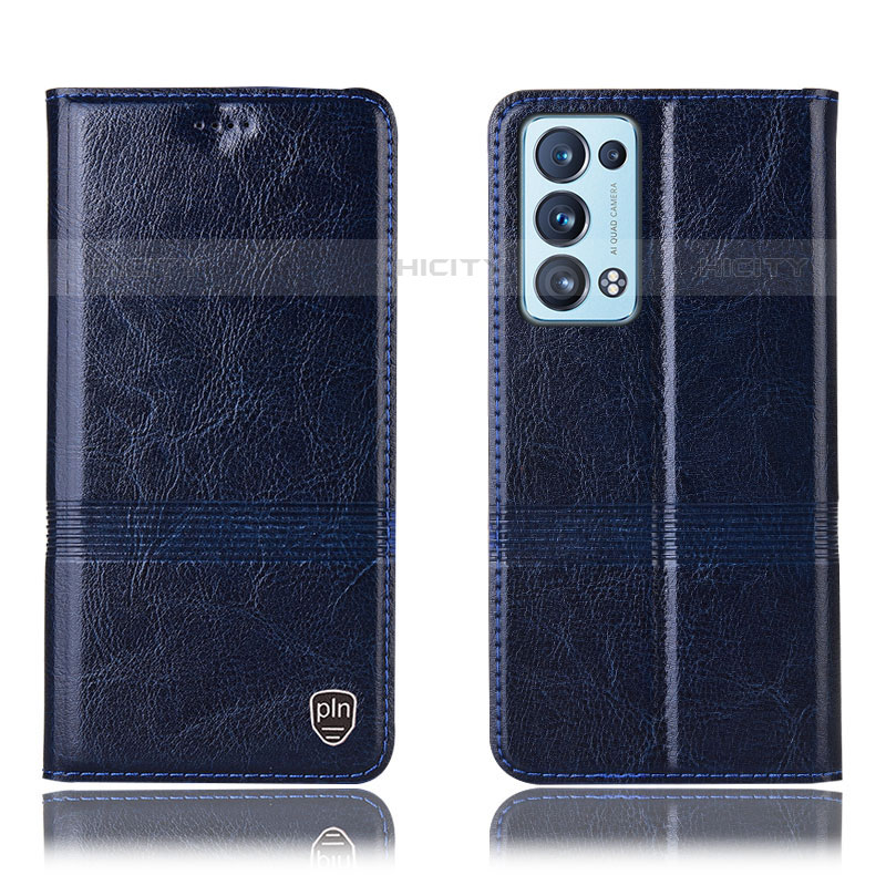 Funda de Cuero Cartera con Soporte Carcasa H06P para Oppo Reno6 Pro+ Plus 5G Azul