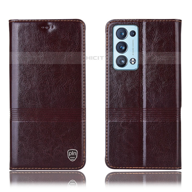 Funda de Cuero Cartera con Soporte Carcasa H06P para Oppo Reno6 Pro+ Plus 5G Marron