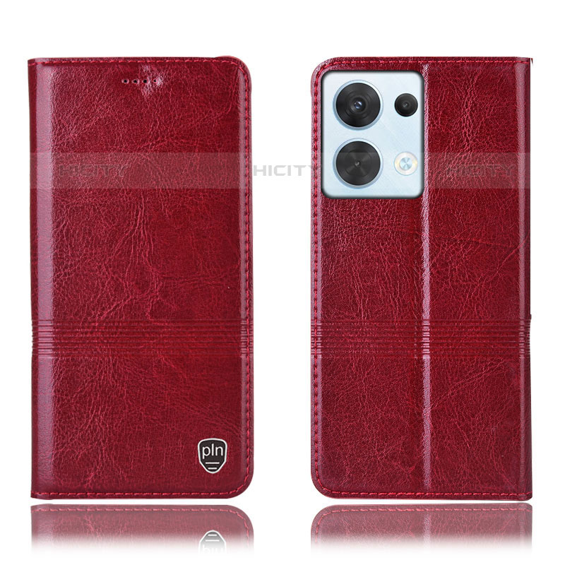 Funda de Cuero Cartera con Soporte Carcasa H06P para Oppo Reno8 5G Rojo