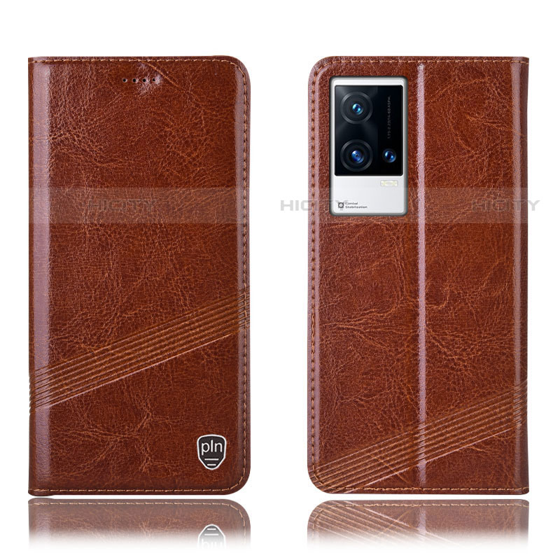 Funda de Cuero Cartera con Soporte Carcasa H06P para Vivo iQOO 8 5G Marron Claro