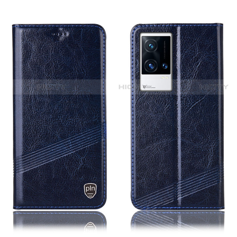 Funda de Cuero Cartera con Soporte Carcasa H06P para Vivo iQOO 8 Pro 5G Azul