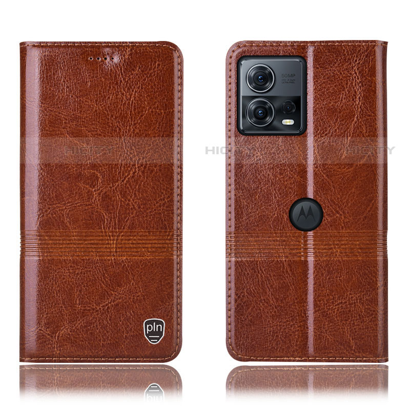 Funda de Cuero Cartera con Soporte Carcasa H07P para Motorola Moto Edge 30 Fusion 5G Marron Claro