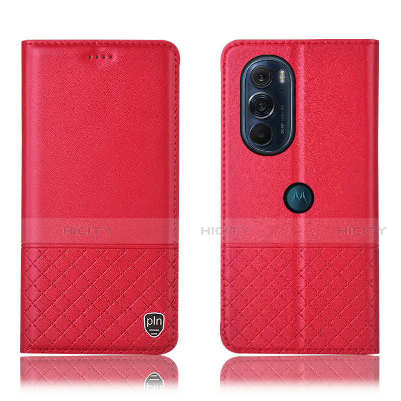 Funda de Cuero Cartera con Soporte Carcasa H07P para Motorola Moto Edge 30 Pro 5G Rojo