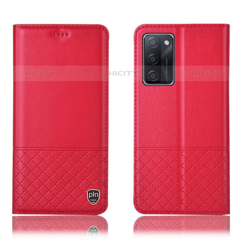 Funda de Cuero Cartera con Soporte Carcasa H07P para Oppo A55S 5G Rojo