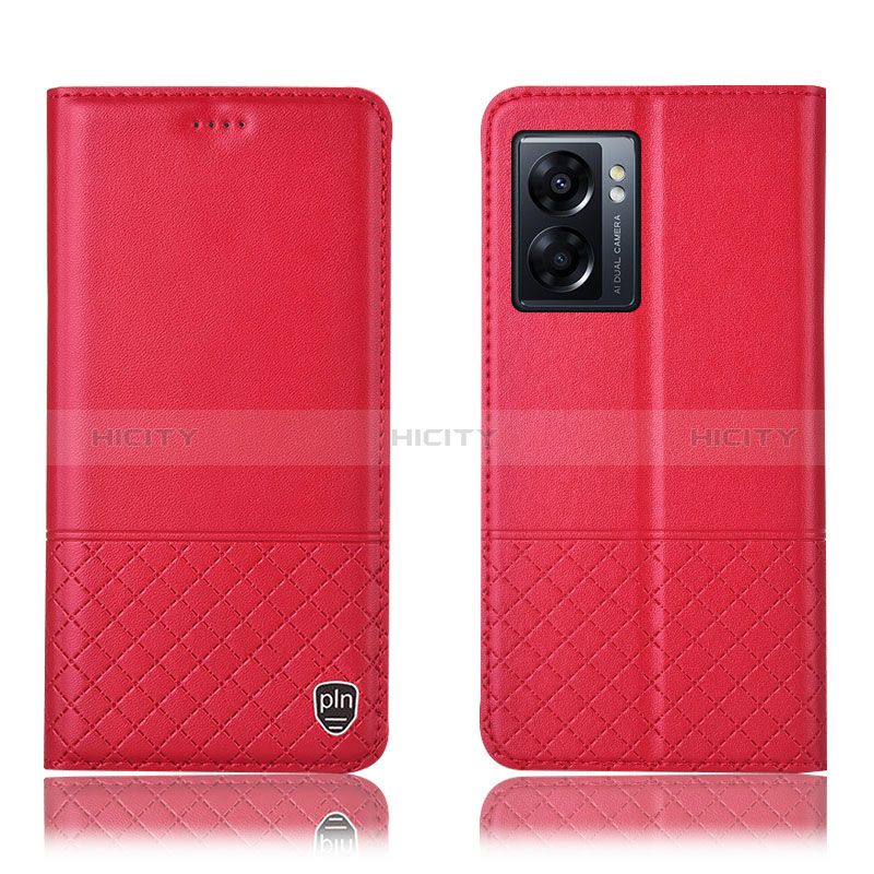 Funda de Cuero Cartera con Soporte Carcasa H07P para Oppo A56S 5G Rojo