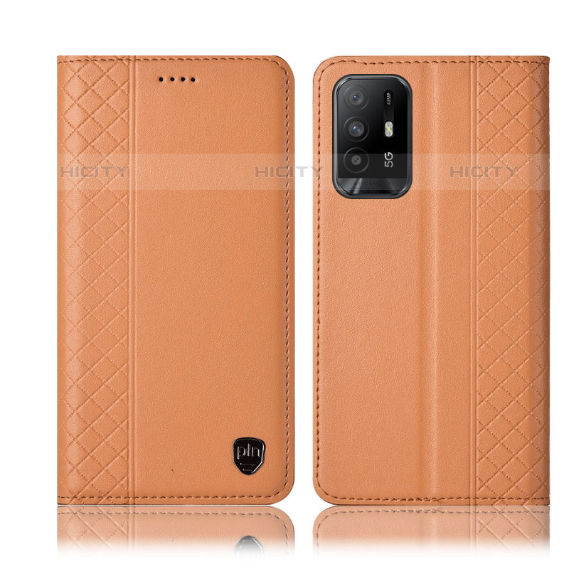 Funda de Cuero Cartera con Soporte Carcasa H07P para Oppo A94 5G Naranja