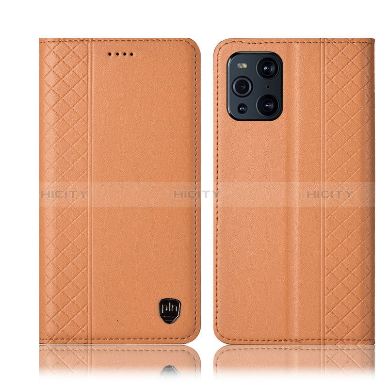 Funda de Cuero Cartera con Soporte Carcasa H07P para Oppo Find X3 5G Naranja