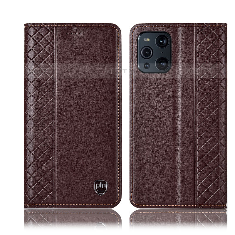 Funda de Cuero Cartera con Soporte Carcasa H07P para Oppo Find X3 Pro 5G Marron