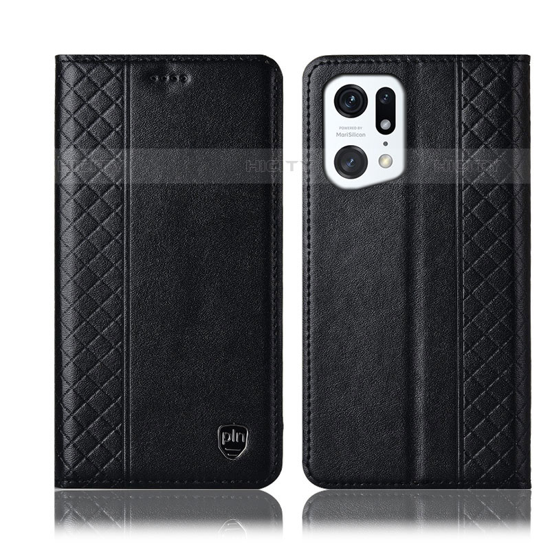 Funda de Cuero Cartera con Soporte Carcasa H07P para Oppo Find X5 Pro 5G Negro